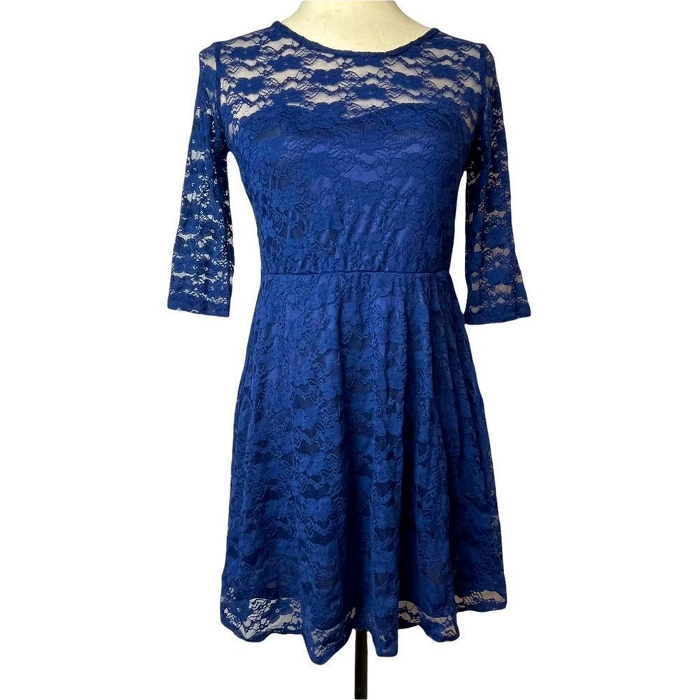 ASOS Solid Navy Blue Lace Layered Mini Dress 6